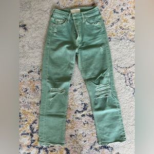 Mother - Green Flare Ripped Jeans